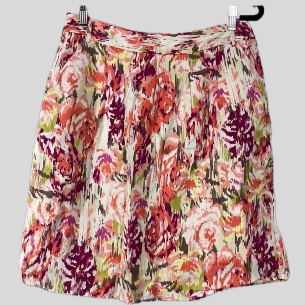Liz Claiborne Women’s Midi Skirt Pink Size 12 100% Cotton Colorful Floral Flowy